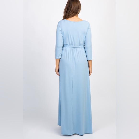 PinkBlush Periwinkle Draped 3/4 Sleeve Maternity Maxi Dress size Large - Picture 8 of 9
